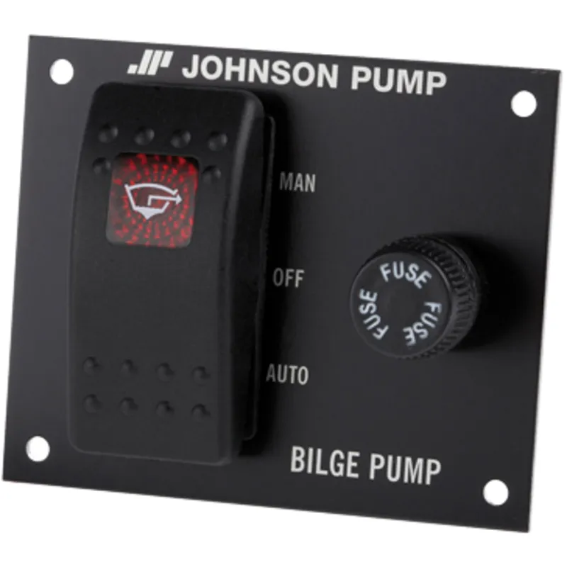 Johnson Pump Bilgepumpeschalttafel, 12V, 3-Positionen, 76x55mm, Einbautiefe 40mm, mit Innenbeleuchtung