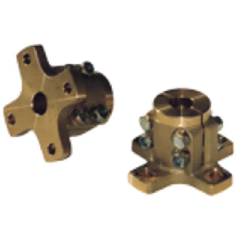 Bronzener Klemmflansch mit Zentrierrand (Kreuzförmig) für Ø25mm-Welle, Lochkreis Ø82,5mm, 4x Ø10mm