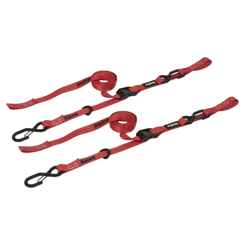 Speedstrap 25mm Cam-Lock Spannband mit S-Haken und Soft-Schlaufe (2er- Pack) - Rot
