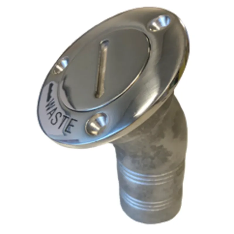 Niro Deckeinfüllstütze 'Waste', Schlauchanschluss Ø38mm, Flansch Ø76mm, 30° Modell