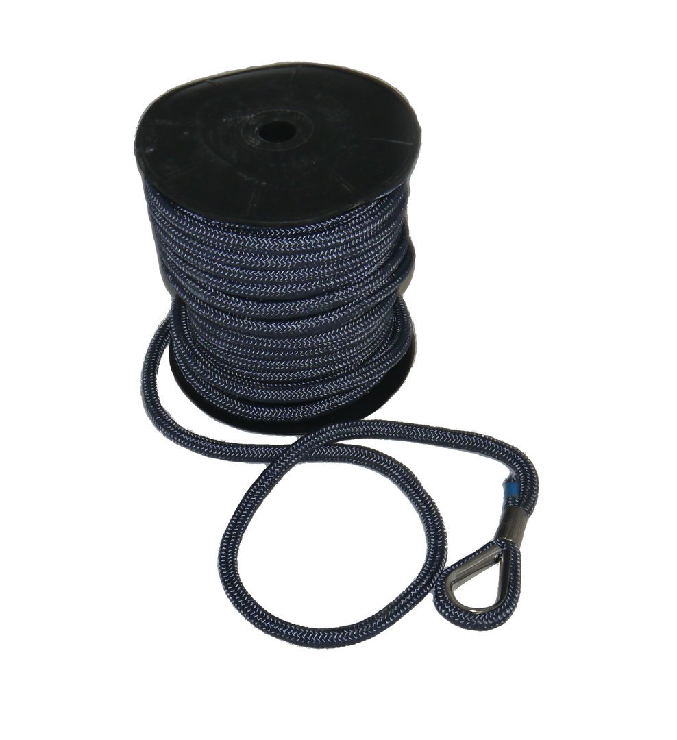 Polyester Blei-Ankerleine, 16mmx50m, Bleivorläufer=20m, Niro Kausch, Dunkelblau (Bruchlast 2100kg)