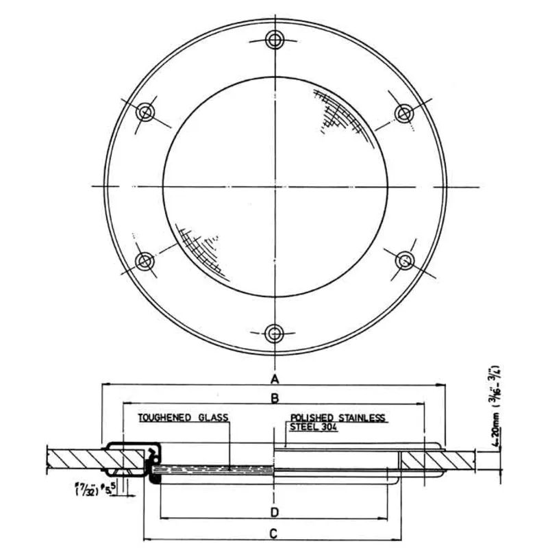 Niro Bull-Auge, Ø265mm, Festes Modell mit Bruchsicherem Glas, Lochmaß Ø220mm