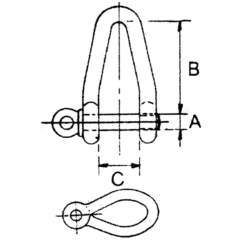 Niro Schäkel (Gedrehte Form), A=Ø6mm, B=39mm, C=11mm (Bruchlast 1180kg)