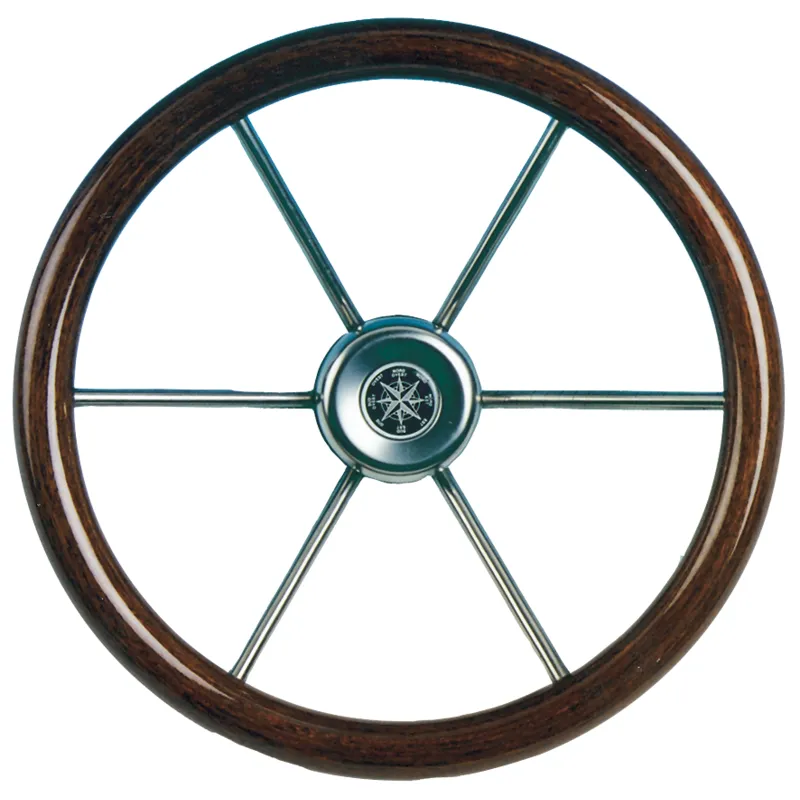 6-Speichen Steuerrad 'Leader Wood' Niro mit Mahagoni Griff, Ø390mm, Tiefe 100mm