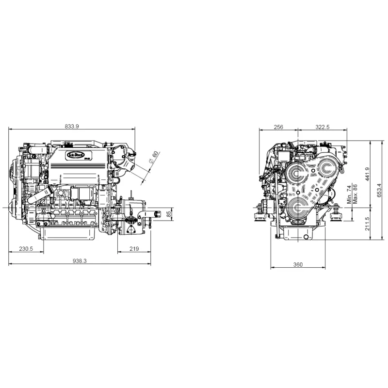 Solé Schiffsdiesel Sk-60 With Technodrive Seaprop Saildrive, R=2.15