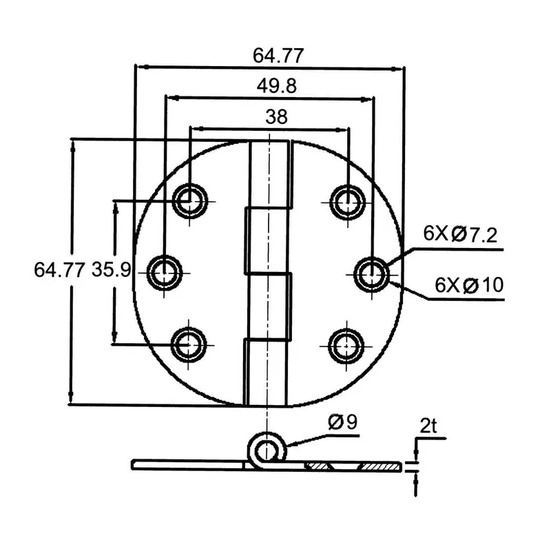 Niro Scharnier mit Abdeckung für Schranktüre, 64,7x64,7x2mm