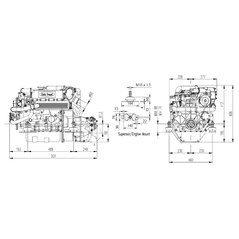 Solé Schiffsdiesel Mini 55 Turbo mit Technodrive Wendegetriebe Tm345, R=2.47:1