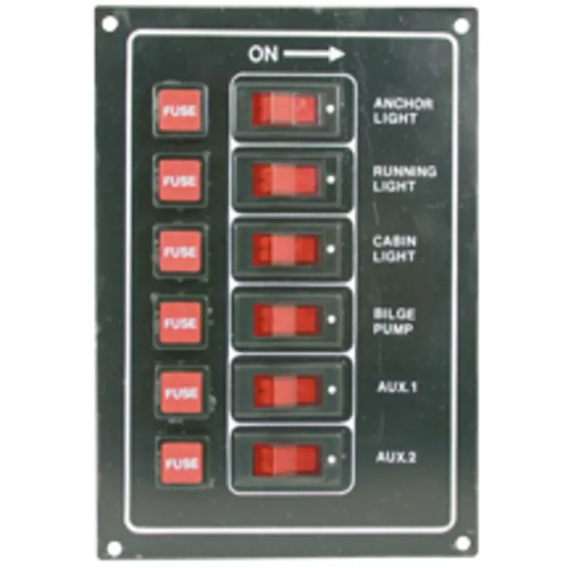 Aluminium Schalttafel, 12v, 165x115mm, 6-Schalter (Beleuchtet), 5a Glassicherungen