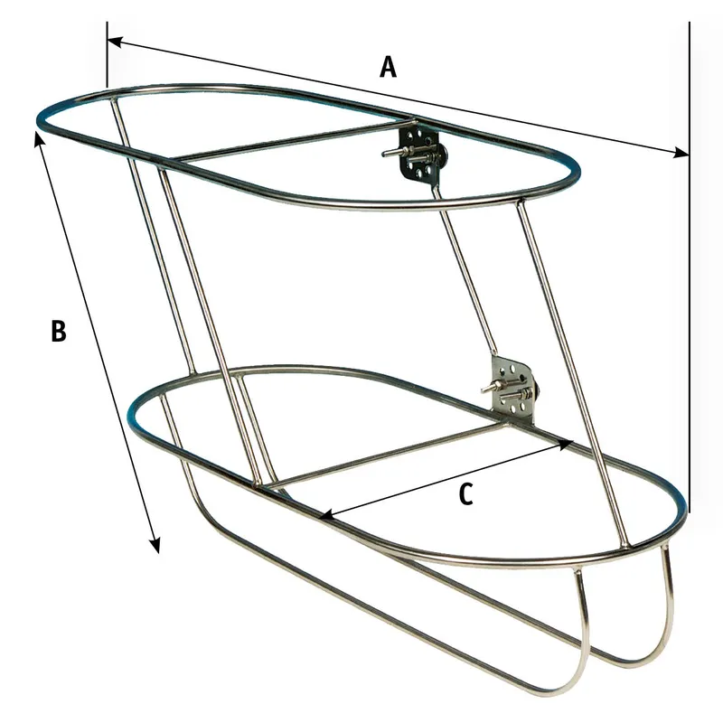 Niro Fenderkorb, Schräges Modell für 2 Fender (Rechts), A=970mm, B=480mm (Comet 6) (Ø25mm Befestigungsbügel)