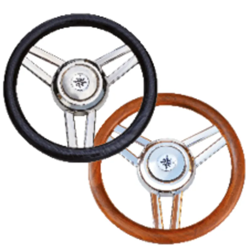 3-Speichen Steuerrad 'Modell 26' Niro mit Schwarzem Polyurethan Griff, Ø350mm, Tiefe 60mm