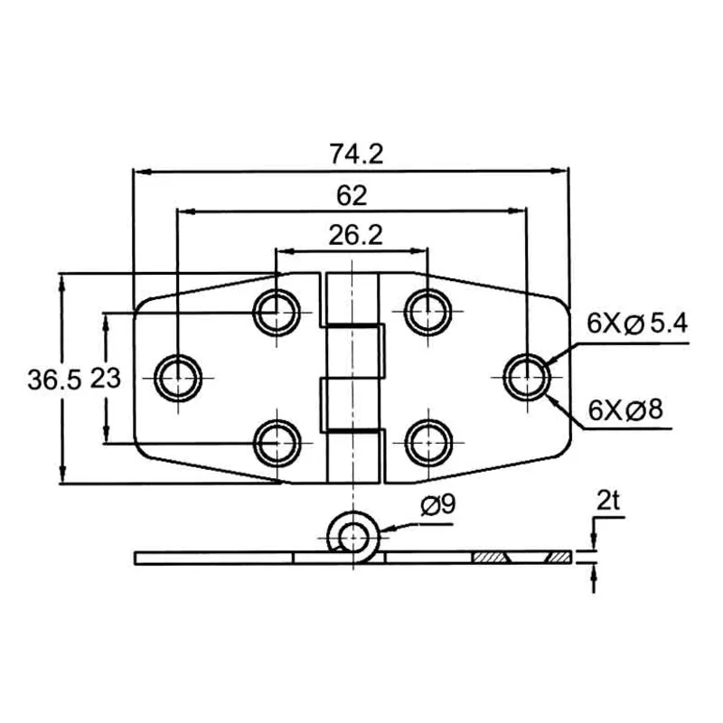 Niro Scharnier mit Abdeckung für Schranktüre,, 76,2x37x2mm