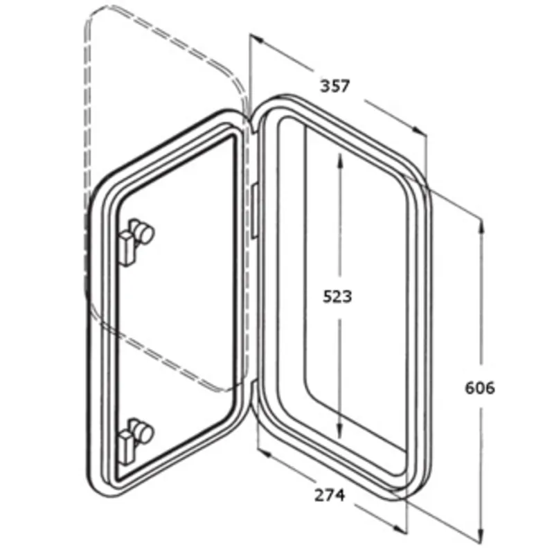 Kunststoff-Luke, 606x357mm, 180°, Abnehmbar, Schwarz