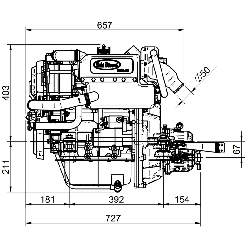 Solé Schiffsdiesel Mini 33 mit Technodrive Wendegetriebe Tmc60p, R=2.83:1
