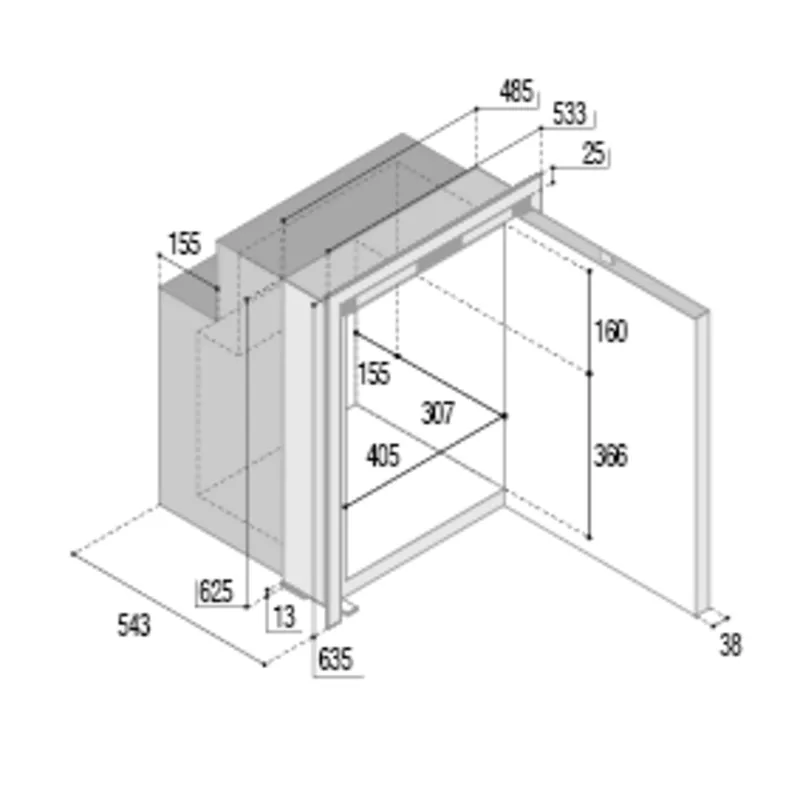 Niro Einbaukühlschrank 'Sea Steel' 'C90ix', 87l (Gefrierfach 9,8l) 12/24v, Int. Kompressor