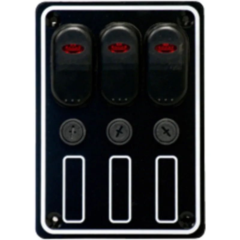 Aluminium Schalttafel, 12v, 3-Schalter, 15a Glassicherungen & Led-Indikator, Inkl. Labelsatz