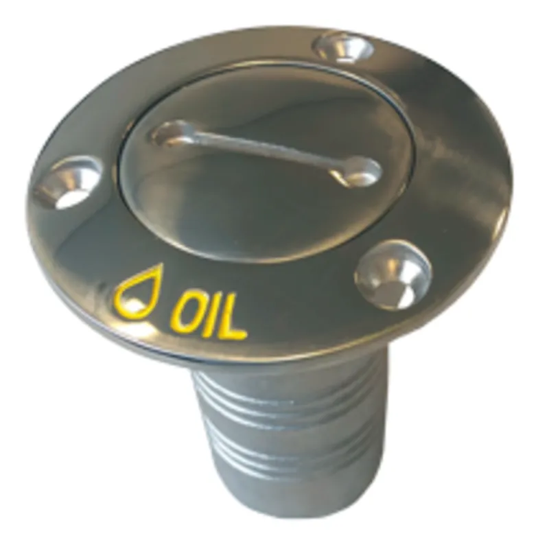 Niro Deckeinfüllstütze 'Oil', Schlauchanschluss Ø38mm, Flansch Ø76mm, 0° Modell