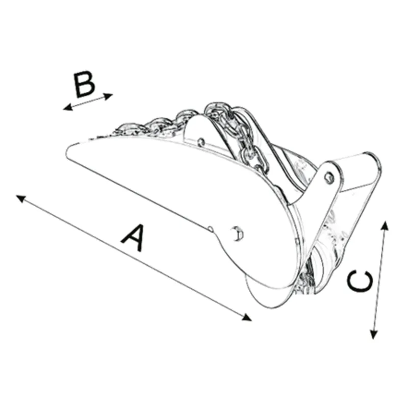 Niro Ankerbugrolle, A=695mm, B=90mm, C=150mm (Kippbar, Bis 30kg)