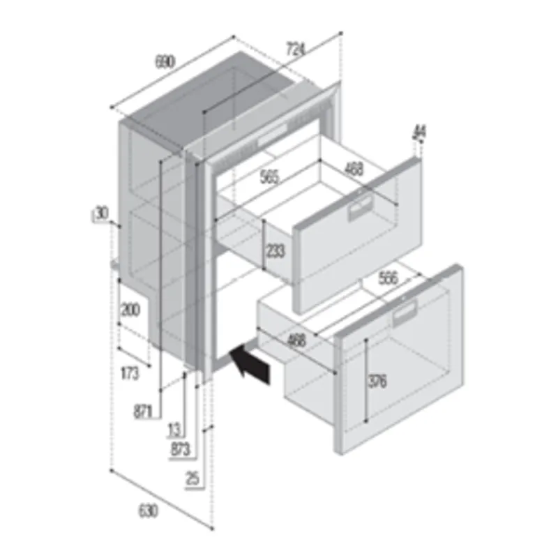 Niro Einbaugefrierlade, Ice Maker & Kühllade 'Sea Drawer' Modell 'Dw210dtx Im', 104l & 78l, 12/24v, Int. Kompressor