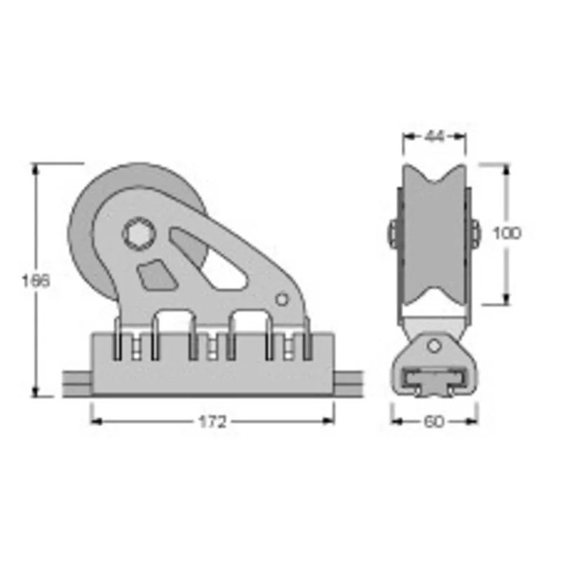 Antal Aluminium/Niro Genuaschlitten 'Maxi' 40x8, mit Rolle, 172x60x166mm, Arbeitslast 4800kg