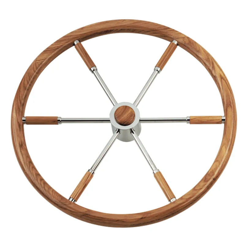 6-Speichen Steuerrad 'Typ 6' Niro mit Mahagoni Griff, Fingerriffeln und Inkl. Adapter 2 Konusse, Ø700mm