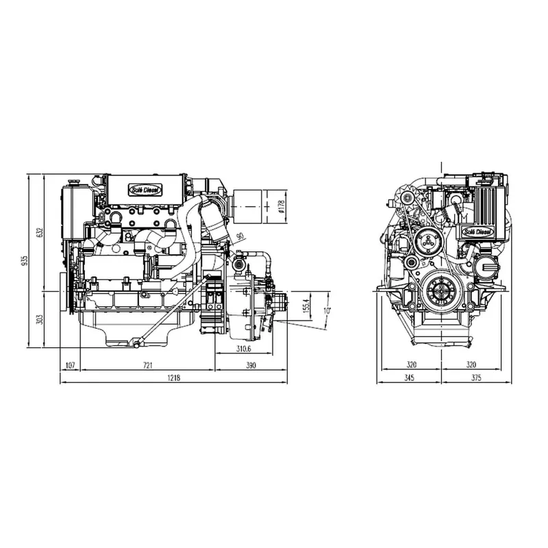 Solé Schiffsdiesel Sdz 165 Turbo & Intercooler, mit Technodrive Wendegetriebe Tm880a, R=2.60:1