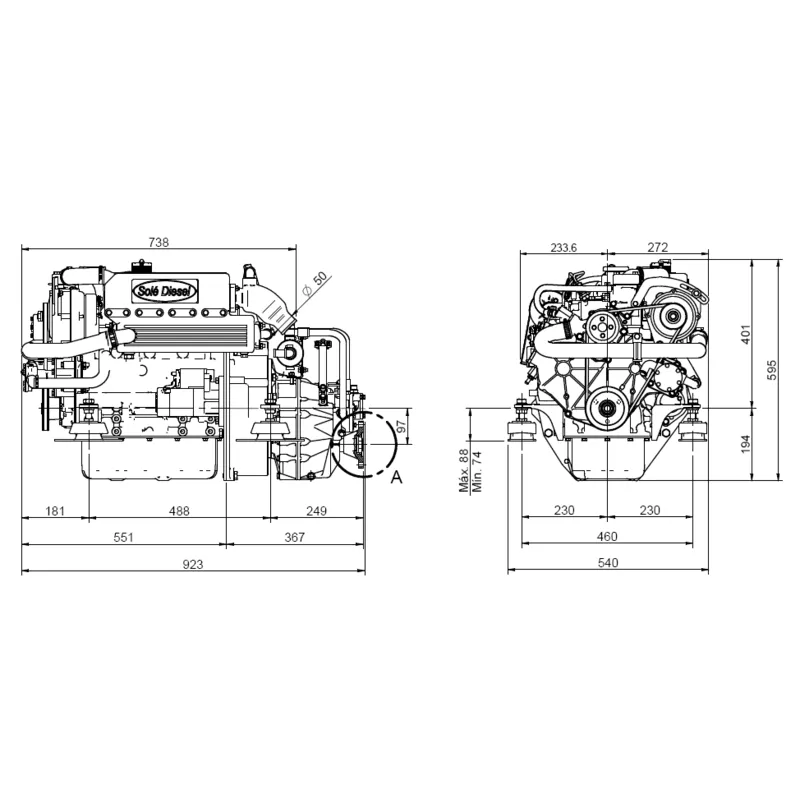 Solé Schiffsdiesel Mini 44/Sd mit Technodrive Seaprop Saildrive, R=2.15:1