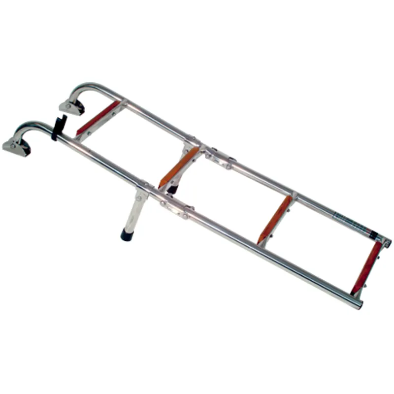 Niro Badeleiter, 2+2-mit Teakholz-Stufen, Abm. Ausgeklappt 235x880mm, Rohr Ø22mm