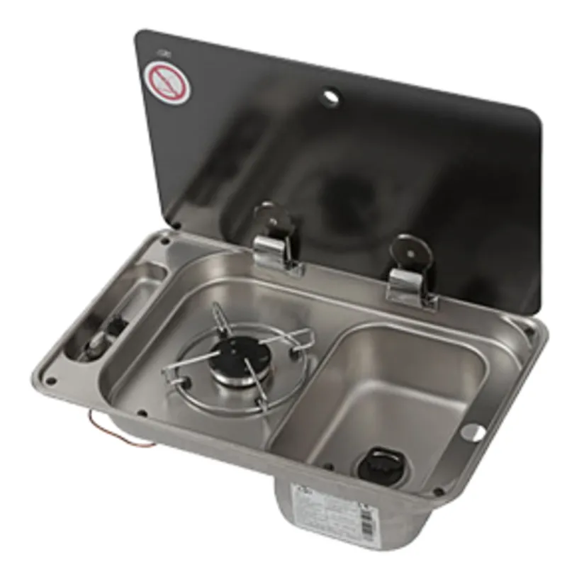 Gaskocher mit Rechteckigem Spülbecken Links und Abdeckplatte, Brenner: 1x mittel