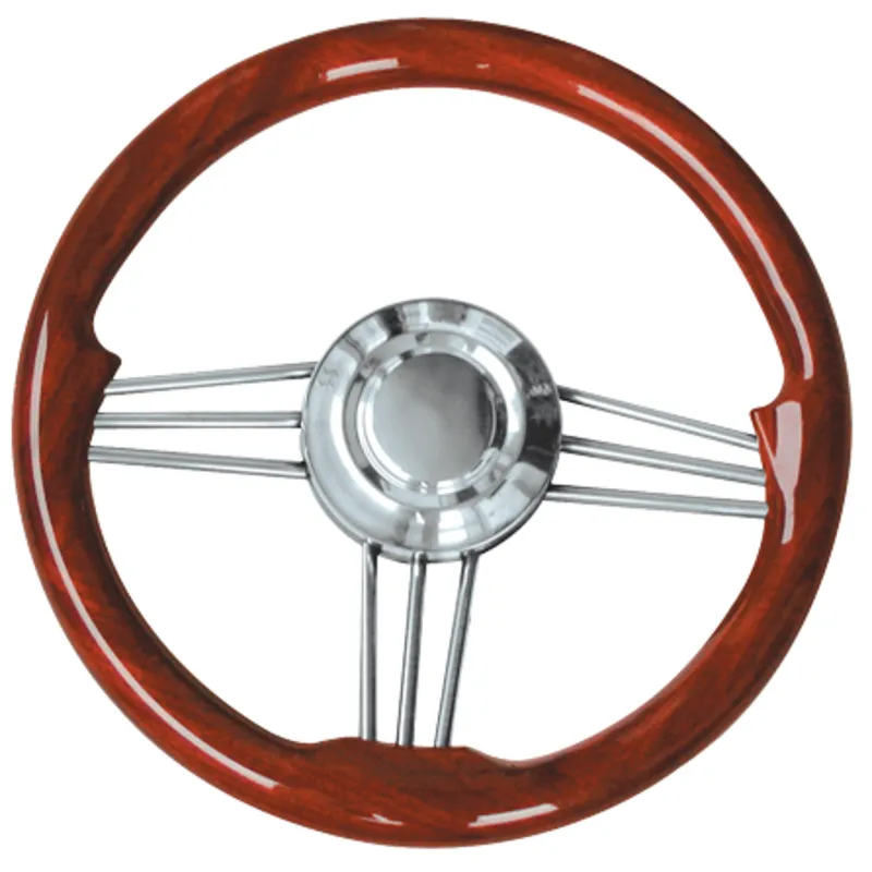 3-Speichen Steuerrad 'Modell 15' Niro mit Mahagoni-Holzgriff, Ø350mm, Tiefe 40mm