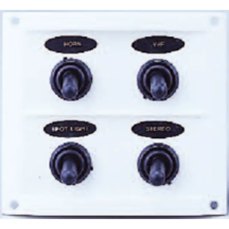 Kunststoff Schalttafel, 12v, 4-Schalter, 15a Sicherungen, Inkl. Labelsatz, Weiß