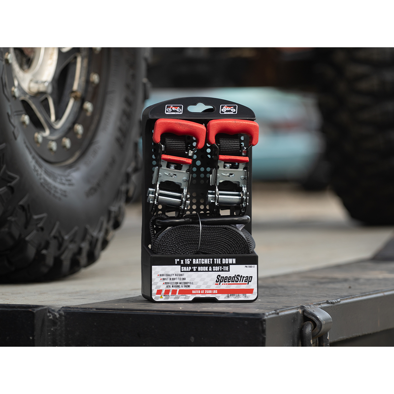 Speedstrap 25 mm Spannband mit S-Haken und Schlaufe, 450 cm, schwarz, 2 St.