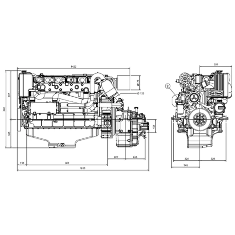 Solé Schiffsdiesel Sdz 205 Turbo mit Technodrive Wendegetriebe Tm265a, R=2.30:1