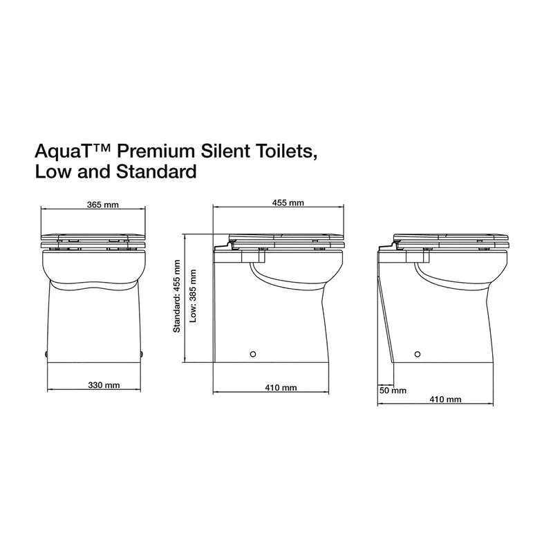 Johnson Pump Aquat Silent Premium-Electric Toilette, Niedriges, Gerades Modell, 24v/10a, 385x365x455mm