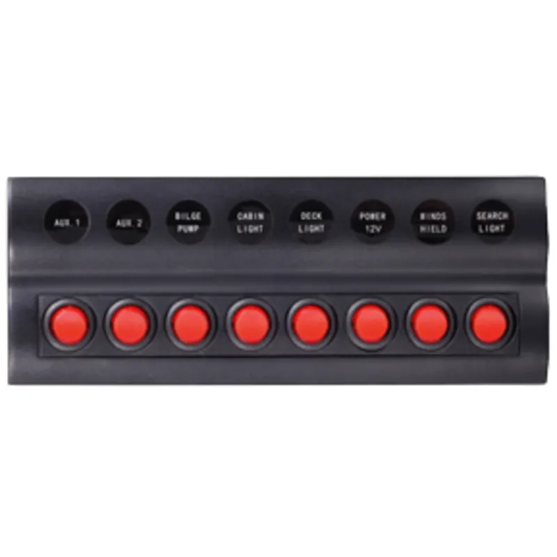 Kunststoff Schalttafel, 12v, 8-Schalter & Led-Indikator, Auto Fuse, Abm. 235x90mm, Wasserdicht, 2x5a, 3x10a, 3x15a Sicherungen