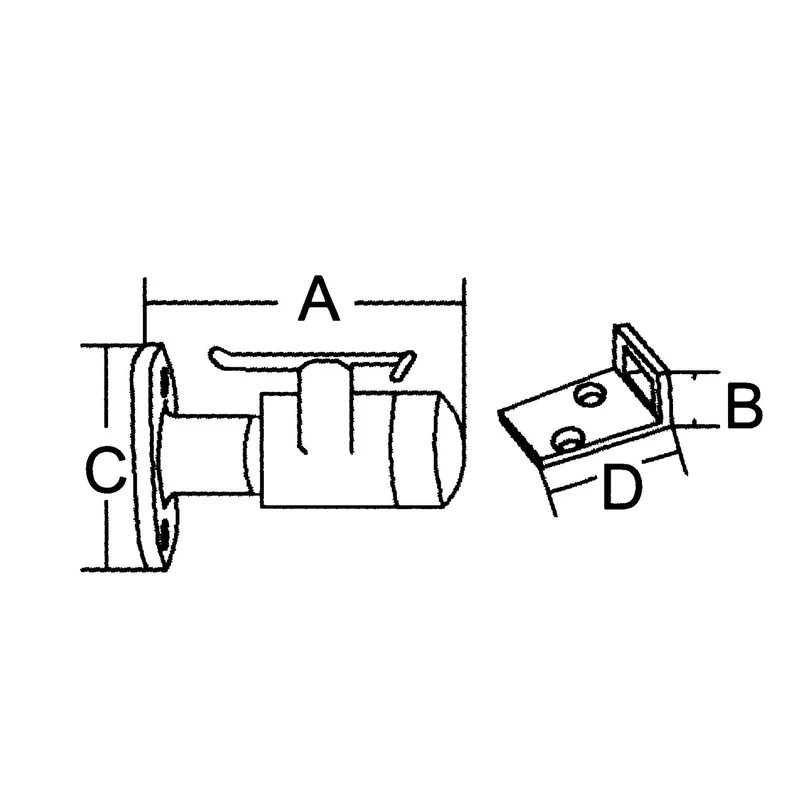 Niro Türfeststeller mit Fanghaken und Integriertem Türpuffer, A=61mm, B=17mm, C=50mm, D=30mm