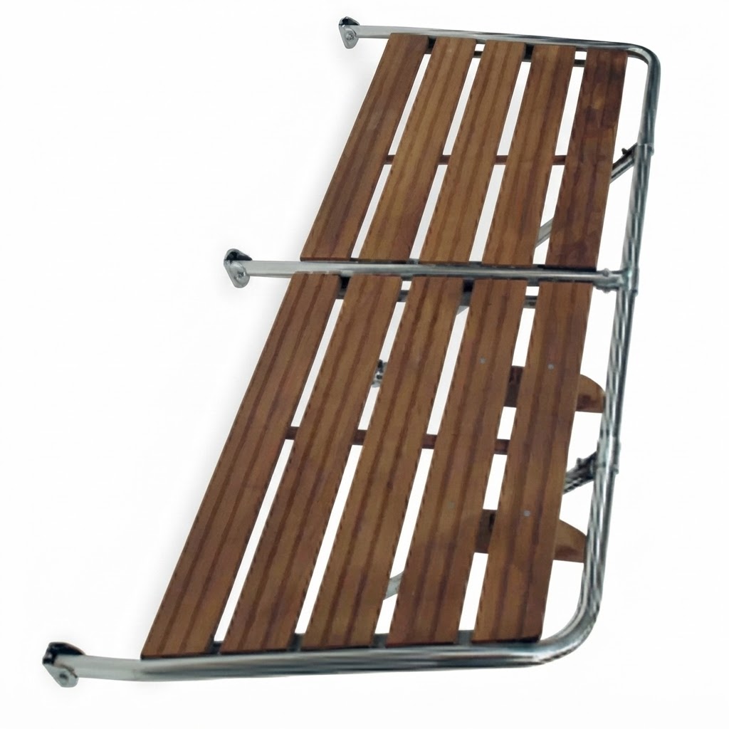 Niro Badeplattform mit Holzlatten Aus Teak, 1750x550mm, 3x Stützen, Rohr Ø25mm