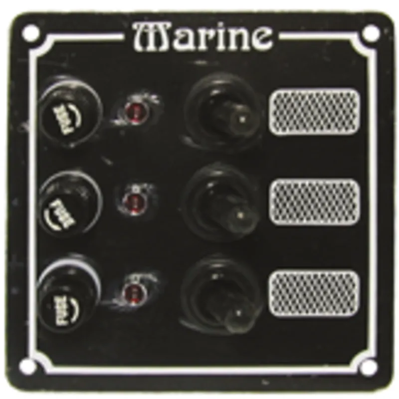 Aluminium Schalttafel, 12v/24v, 102x100mm, 3-Schalter, 5a Glassicherungen & Kontroll-Lampen