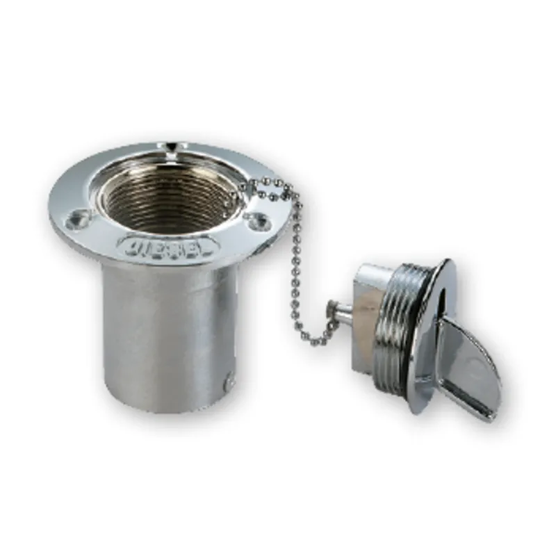 Verchromtes Messing Deckeinfüllstützen 'Fuel'; Schlauchanscluss Ø50mm, Flansch Ø89mm, Lochmass Ø50mm