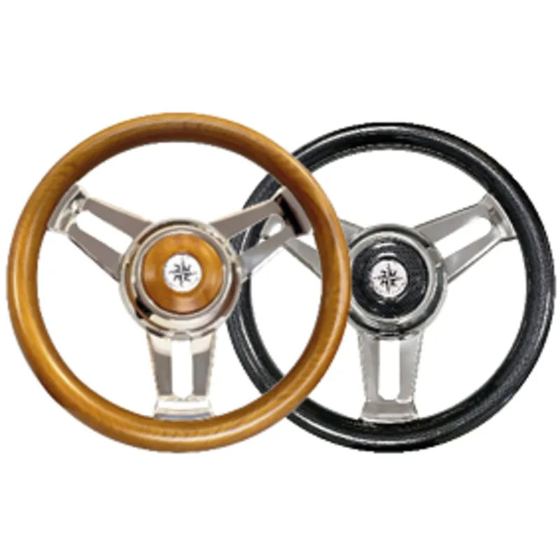 3-Doppelspeichen-Edelstahl-Lenkrad Modell 31 Teak, Ø=350mm