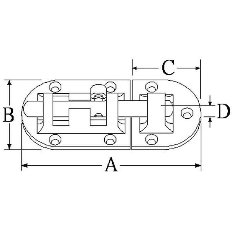 Niro Vorschieberiegel, A=90mm, B=38mm, C=36mm, D=17mm