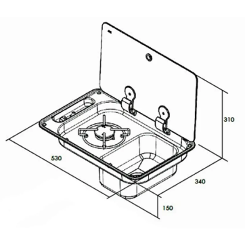 Gaskocher mit Rechteckigem Spülbecken Rechts und Abdeckplatte, Brenner: 1x mittel