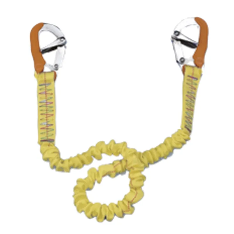 Elastische Sicherheitsleine mit 2 Niro Karabinerhaken, L=1000-1900mm, Gelb (Ce En1095)