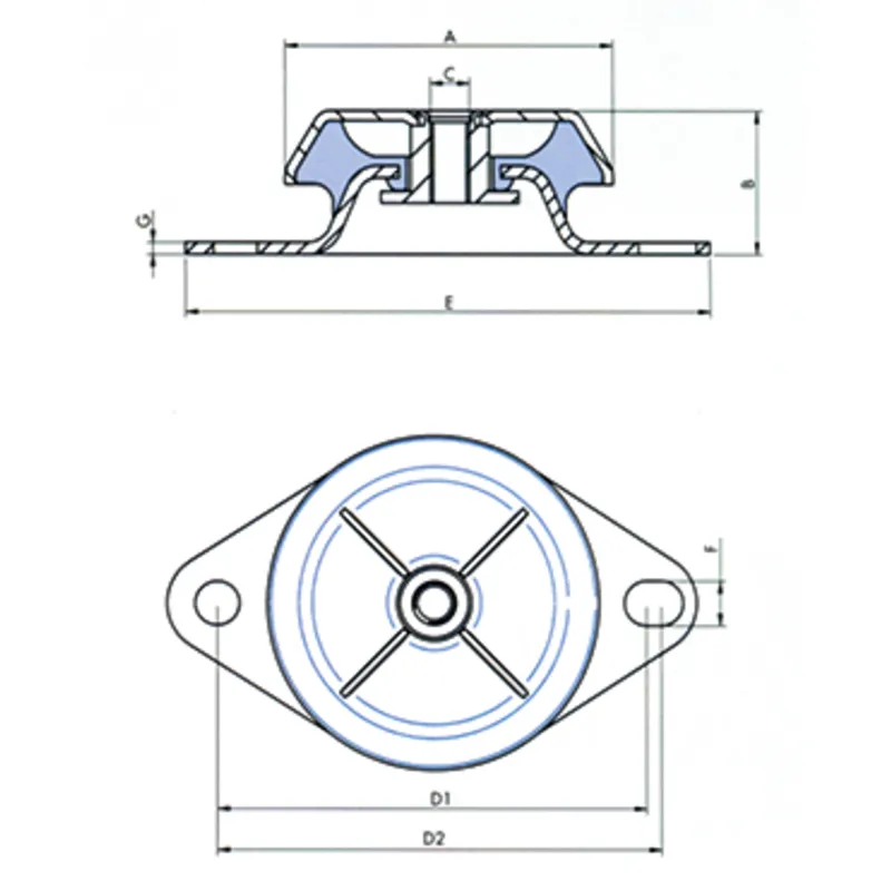 Equi-Frequency Motorlager, 50° Shore, Gewinde M8, Abm. 85x54x25mm, Max. 400n (Steifheit 90n/Mm)