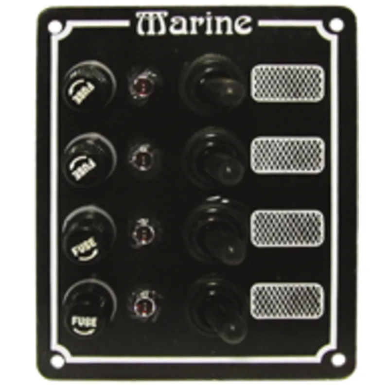 Aluminium Schalttafel, 12v, 125x100mm, 4-Schalter, 5a Glassicherungen & Kontroll-Lampen