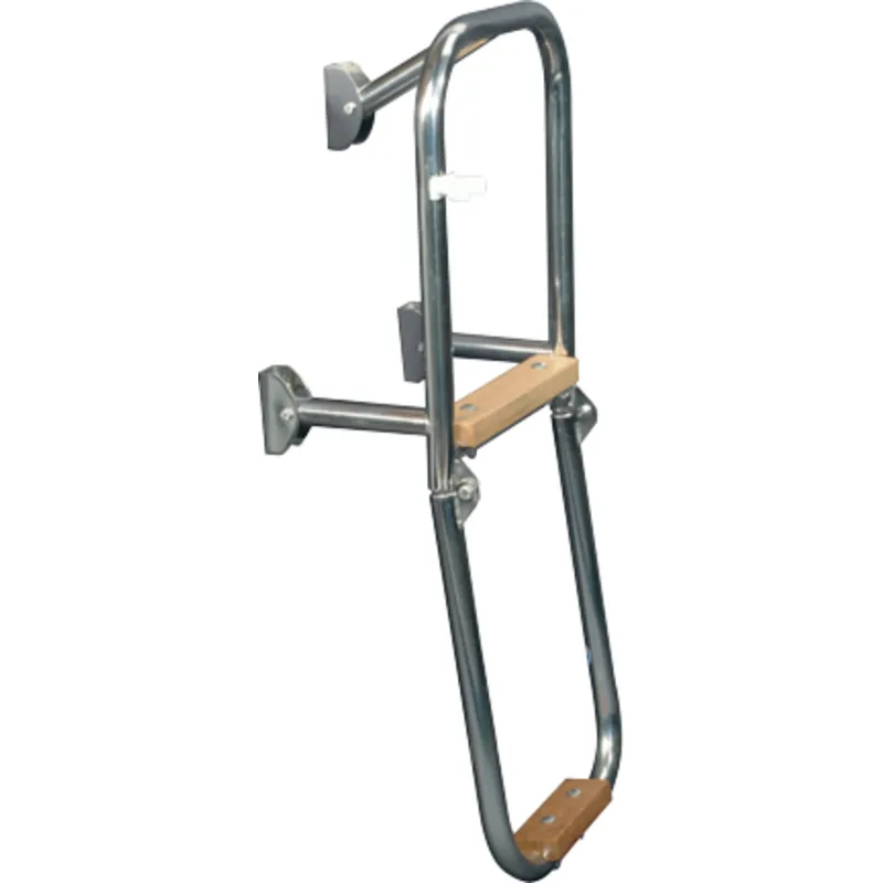 Niro Badeleiter, 2-Stufen mit Holz Ausgekleidet, Abm. Ausgeklappt 240x685mm, Rohr Ø20mm