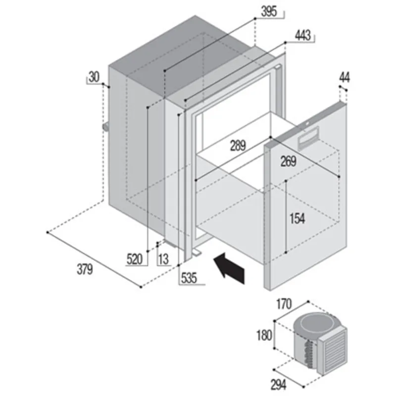 Niro Einzelschubkühlschrank 'Sea Drawer', Modell 'Dw42', 42l, 12v/24v mit Stahlschloss und Externem Gerät