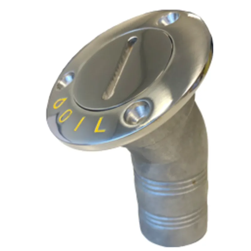 Niro Deckeinfüllstütze 'Oil', Schlauchanschluss Ø38mm, Flansch Ø76mm, 30° Modell