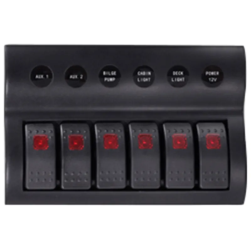 Kunststoff Schalttafel, 12v, 6-Schalter & Led-Indikator, Auto Fuse, Abm. 183x120mm, Wasserdicht, 2x5a, 2x10a, 2x15a Sicherungen