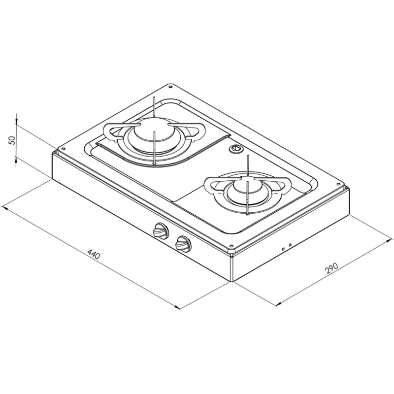 Gaskocher aufbau, Brenner: 1x Klein/1x mittel, 440x290x90mm