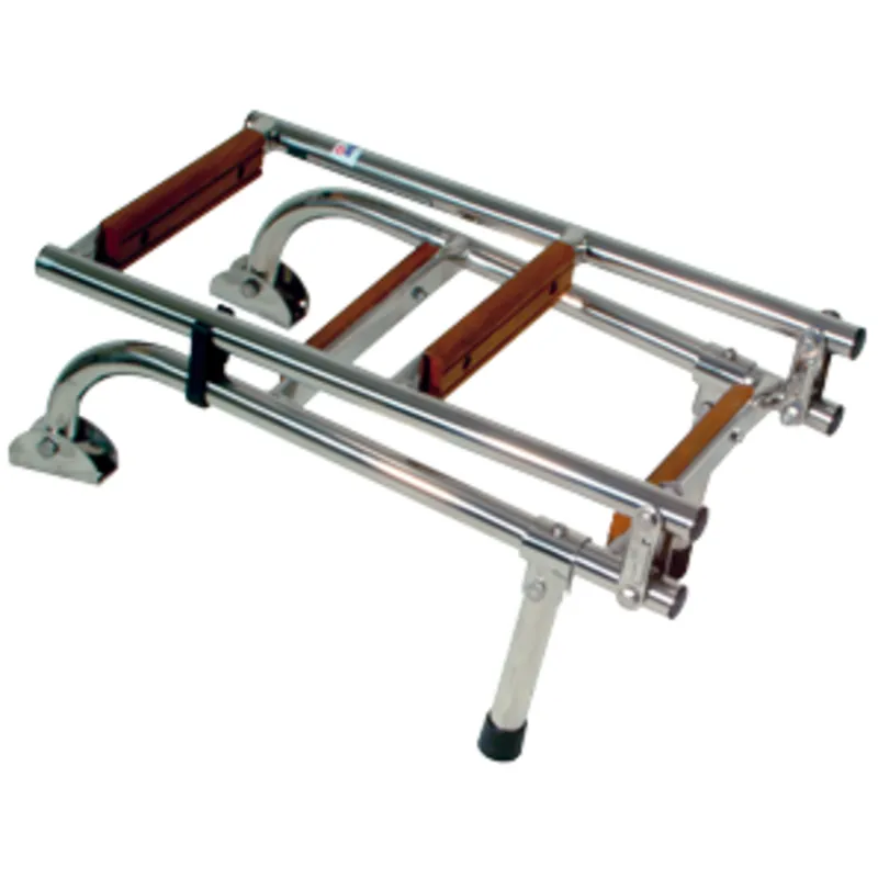 Niro Badeleiter, 1+2-mit Teakholz-Stufen, Abm. Ausgeklappt 200x600mm, Rohr Ø22mm